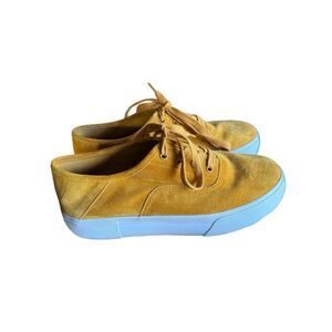 Vince‎ Copley Shoes Women's sz 8 Mustard Yellow White Suede Platform Low Lace Up